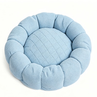 Coussin orthopédique pour chien Yang Yang, en tissu Minky à pois, bleu clair, forme de fleur ronde, GRS personnalisé