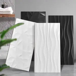 300x600装饰3D波浪纯白色和黑色陶瓷浴室墙砖