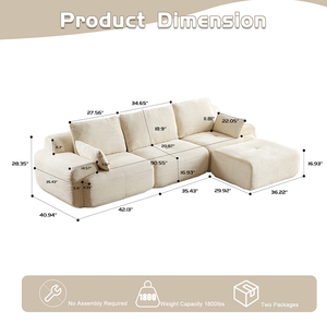 Ensemble de canapés modulaires compressés en mousse moderne pour appartement et hôtel, en tissu chenille résistant aux animaux domestiques - Product Image 5