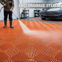 Dalles de sol emboîtables professionnelles en PP orange de 18 mm, amovibles, antidérapantes, écologiques, avec grille, pour garage, design graphique DIY