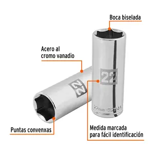 Juego de Llaves de Tubo de 22 mm, 6 Puntas, Accionamiento de 1/2'', Marca TRUPER - Product Image 2