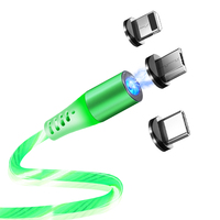 Vente en gros de lumière lumineuse tournante USB 3 en 1 câble de données magnétique de type C pour chargeur USB haute vitesse de téléphone portable