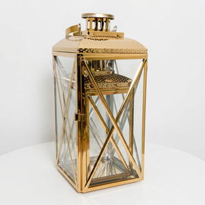 Manufacturers Gold Stainless Steel Metal <b>Candle</b> <b>Lantern</b> with Hammered Top Design for Weddings Decoration - Product Image 3