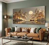 Tekstur 3D Lanskap Besar Matahari Terbit Matahari Terbenam Abstrak Pegunungan Danau Pohon Terbungkus Kanvas Seni Dinding Poster Cetak 48X24 Bertekstur