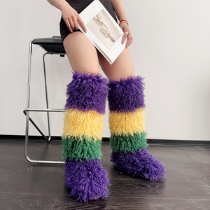 Bottes Mambo en fausse fourrure mongole de 50 cm, à talon plat, au-dessus du genou, douces et moelleuses, pour femmes, pour le Mardi Gras - Product Image 2