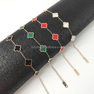 <span class=keywords><strong>2025</strong></span> kualitas tinggi mode beruntung hitam putih gelang semanggi desainer merek mewah perhiasan 18k berlapis emas empat daun gelang semanggi - Product Image 1