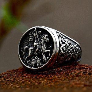 Anillo Yunnique de Acero Inoxidable con Diseño de San Jorge Matando al Dragón, para Hombre, en Tono Plata Antiguo, con Nudo Celta, Estilo Rebelde, Motero, Punk - Product Image 2