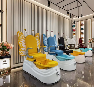 โซฟาทำเล็บเด็กดีไซน์ใหม่ ไฟ LED สีสันสดใส หรูหรา สีชมพู สำหรับร้านทำเล็บเด็ก เก้าอี้นวดสปาสำหรับเด็ก - Product Image 6