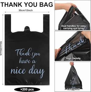 Gracias, bolsas para camisetas de comestibles, plástico negro con asas, tamaño estándar de supermercado, grado alimenticio para ensalada, superficie de impresión Offset - Product Image 2