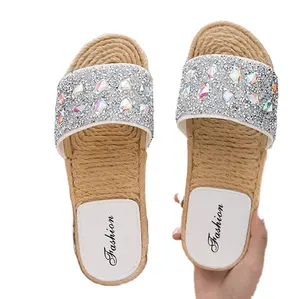 Ot-Sandalias planas de lujo para mujer, zapatos con diamantes, oferta