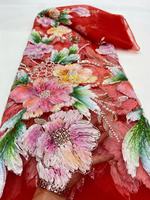 Tissu en dentelle perlée 3D à fleurs coréennes pour robes de soirée