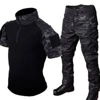 Ensemble Camouflage de Combat pour Homme, Tenue Militaire Tactique d'Été avec T-shirt à Manches Courtes et Pantalon Cargo Multi-Poches