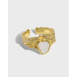 High Quality18k Gold Plated Irregular Shell Band Rings Delicate S925 Silver Textured Finger Rings