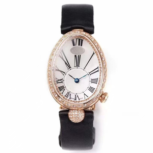 Breathtaking Custom White Dial Roman Numerals Oval Rose Gold Diamond Bezel Automatic <b>Mechanical</b> Precision Female Wristwatch - Product Image 4
