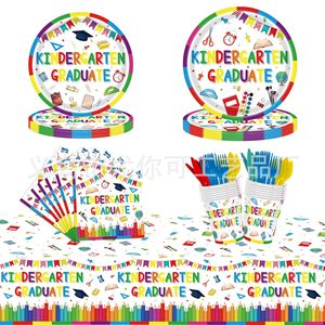Colorful Graduation Theme Children's Party Tableware Set Paper Disposable <b>Tablecloth</b> Plates Napkins Cups Cutlery 40-60 Pcs For - Product Image 5