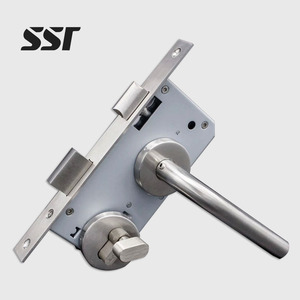 Poignée de porte universelle européenne en acier inoxydable avec serrure à clé, design ambidextre pour les portes coupe-feu de la maison et de la chambre - Product Image 1