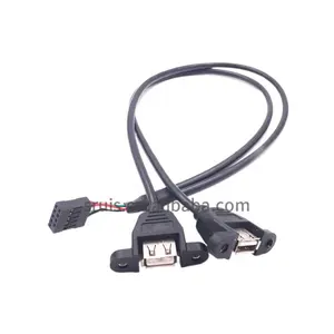 High Quality 30cm Motherboard Internal 9pin Pitch 2.54mm to Dual Port USB 2.0 A Female Screw Lock Panel Mount Cable