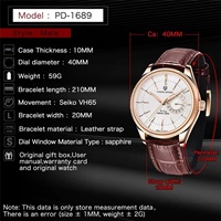 Montre de plongée pour homme PAGANI DESIGN PD-1689, quartz, luxe, verre saphir, bracelet en cuir, cadran à aiguilles, étanche 200 m, affichage de la date