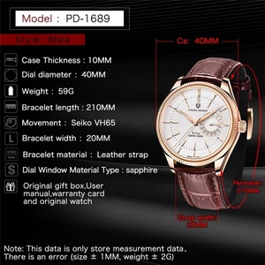 Montres-bracelets pour hommes PAGANI DESIGN PD-1689, quartz, luxe, verre saphir, montre de plongée pour hommes, étanche 200 m, date, horloge, montre de business - Product Image 6