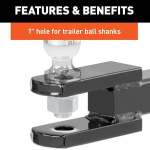 45821 Black Power Coat <span class=keywords><strong>Chape</strong></span> Pin Hitch Ball Mount Convient au récepteur de 2 pouces 6,000 lbs Trou de 1 pouce Nouvelles remorques en acier d'occasion - Product Image 4