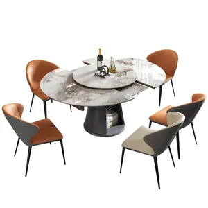Mesa de jantar multifuncional com base de madeira moderna, mesa de jantar luxuosa com pedra sinterizada e armazenamento
