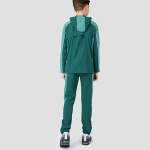 Ensemble de survêtement vert contrastant 2 pièces pour garçons, veste à capuche zippée et pantalon de jogging élastique pour usage décontracté et sportif - Product Image 2