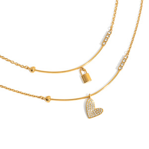 Elegante Collar con Colgante de Corazón en Acero Inoxidable con Incrustaciones Doradas, Joyería de Moda para Mujer, Regalo - Product Image 5