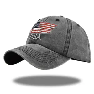 Wholesale Flag Baseball Classic USA Embroidered Hat Cap Outdoor Washed Cotton Vintage Baseball Cap