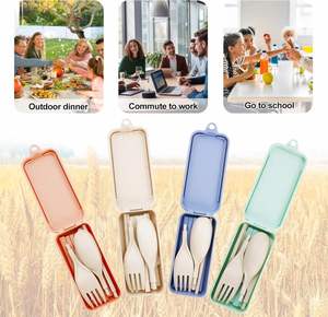 Ensemble d'ustensiles pliables réutilisables avec étui, logo personnalisé, comprenant cuillère, couteau, fourchettes, baguettes, pour voyage, pique-nique, camping - Product Image 4