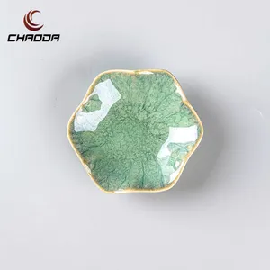 Platillos de cerámica con forma de hoja de loto verde CHAODA, platos de inmersión de porcelana, platos y platos de cerámica