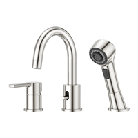 Robinet de lavabo de salle de bain multifonctionnel en acier inoxydable CUPC DOE de haute qualité, certifié NSF61, à 3 trous, avec douchette extractible et fonction cascade pour baignoire