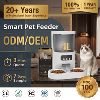 Distributeur automatique de nourriture pour animaux de compagnie WiFi OEM, contrôle intelligent via l'application Tuya, 4L, batterie rechargeable, caméra, distributeur de nourriture programmé pour chats