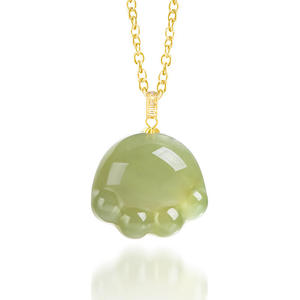 Pendentif en jade néphrite naturel en forme de patte de chat, argent S925, bijoux pour femmes, design original, cadeau avec certificat d'évaluation D598 - Product Image 1