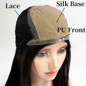 Parrucca con Base in Seta, 100% Capelli Umani, Capelli Vergini Brasiliani, Top in Seta con Bordo in Pizzo, Copertura Frontale in PU, Effetto Cuoio Capelluto Realistico per <span class=keywords><strong>Donna</strong></span> - Product Image 3