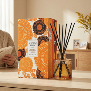 Aikun Custom Scent Autumn Amber Glass Round 100ml IP16 Long-lasting Fragrance <b>Reed</b> <b>Diffuser</b> Floral Gift Set For Fall Home Buyers - Product Image 1