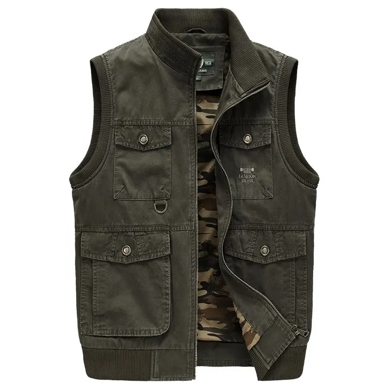 2021 Fashion High Quality Casual Punk Mens Combat Buckle Standing Collar Sleeveless Waistcoat Jacket Fishing Vest For Men