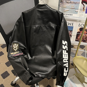 Giacca Bomber in Pelle PU con Ricami Stile Moto Retrò, Abbigliamento da Pilota per <span class=keywords><strong>Uomo</strong></span>, <span class=keywords><strong>Primavera</strong></span> e Autunno - Product Image 2