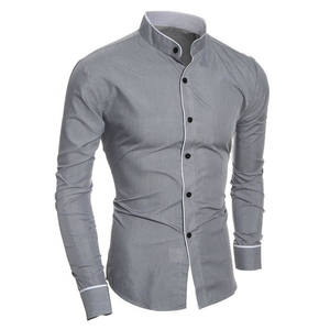Chemises pour hommes en popeline de coton et polyester, coupe ajustée, à manches longues, décontractées, à un bouton, tricotées, collection automne, design de créateur, vente en gros sur mesure - Product Image 3
