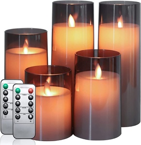 Hot bán nhấp nháy Battery Powered cửa sổ ánh sáng Flameless Led grey Vàng Glass trụ cột nến giáng sinh trang trí ngày sinh nhật - Product Image 1