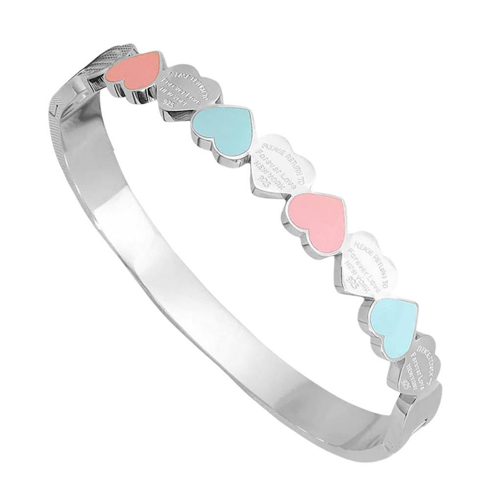 สร้อยข้อมือรูปหัวใจสีสันสดใสสีเหล็ก