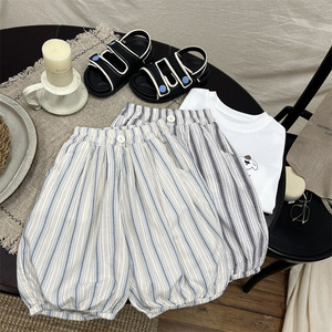 Nouveau pantalon léger anti-moustiques en coton rayé style coréen pour garçons, taille élastique, collection 2026 - Product Image 1