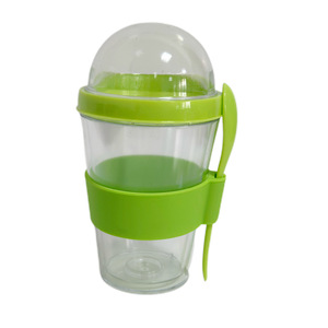 Portable Double Walled Plastic Smoothie Cup With Lid And Spoon 17.5Cm Height Round Shape For Yogurt Milkshake Breakfast Cereal - Product Image 1