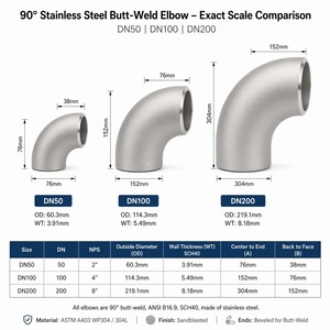 <span class=keywords><strong>Coude</strong></span> à 90 degrés à rayon court en acier inoxydable 304 de qualité marine ASME B16.9 SCH80, soudé bout à bout, pour la construction navale et offshore, vente en gros - Product Image 3