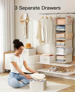 Home Classic 6-<b>Shelf</b> Foldable Hanging Closet Organizer Non-Woven Fabric Multifunction Storage for Living Room Clothing - Product Image 3