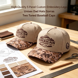 Factory Custom A Frame Two Tone Baseball Caps 5 Panel Cotton Twill Embroidery Logo Adjustable Snapback Dad <b>Hat</b> Wholesale - Product Image 1