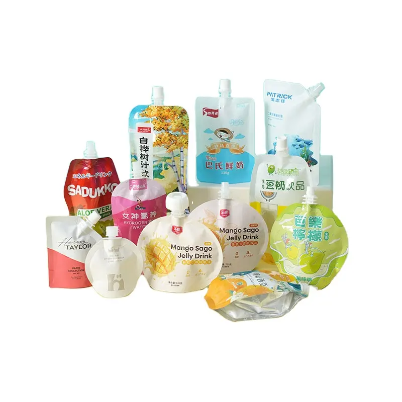 China Supplier Resealable Customized Logo Wholesale Juice Drink Milk Yogurt Printed Stand up Plastic Liquid Packing bag