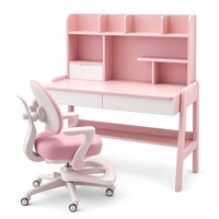 Ensemble bureau et chaise d'étude pour enfants personnalisable, hauteur réglable, rose, avec étagère de rangement en bois, table d'apprentissage ergonomique