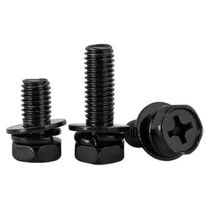 Vis à tête concave à empreinte cruciforme, à six pans creux, à trois combinaisons, en acier zingué noir, revêtement en fer, douille - Product Image 5