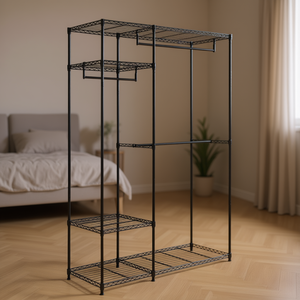 Organizador de Ropa Simple y Moderno de Acero, Estante de Almacenamiento de Ropa Portátil de 5 Niveles, Tipo Vertical, Diseño Minimalista Negro - Product Image 2