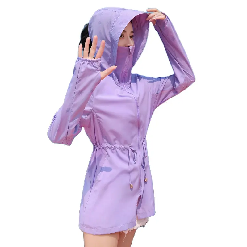 2023 summer new outdoor women's hooded UV-proof breathable thin mid-length sunscreen coat 4199